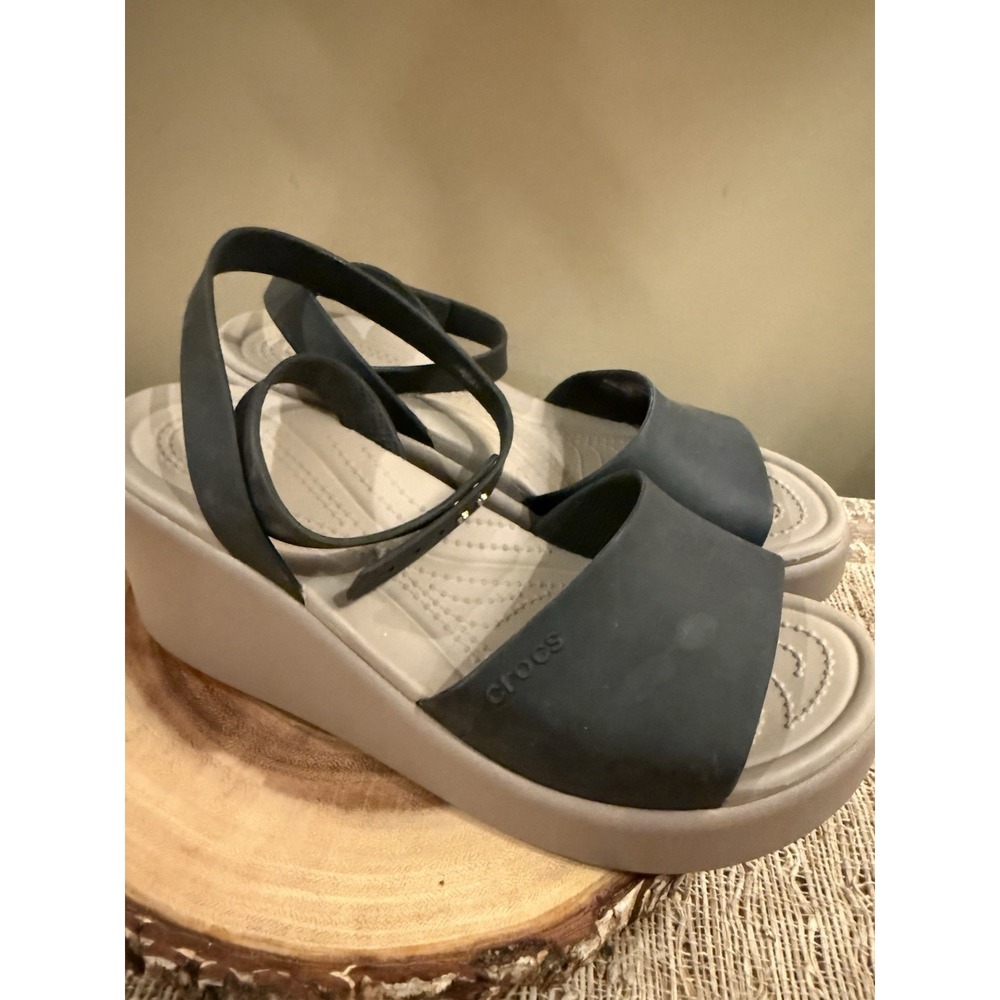 Lite Ride By CROCS Womens BROOKLYN ANKLE STRAP WEDGE 8W Black Tan - Picture 7 of 13